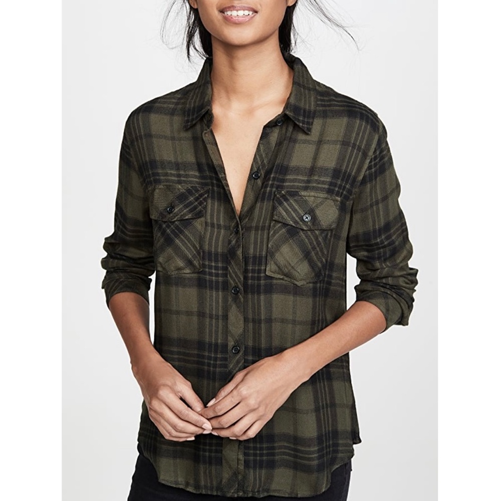 Rails Brent Olive Jet Button Down Plaid XS
